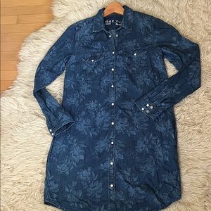 GAP Denim Floral Long Sleeve Shirt Dress